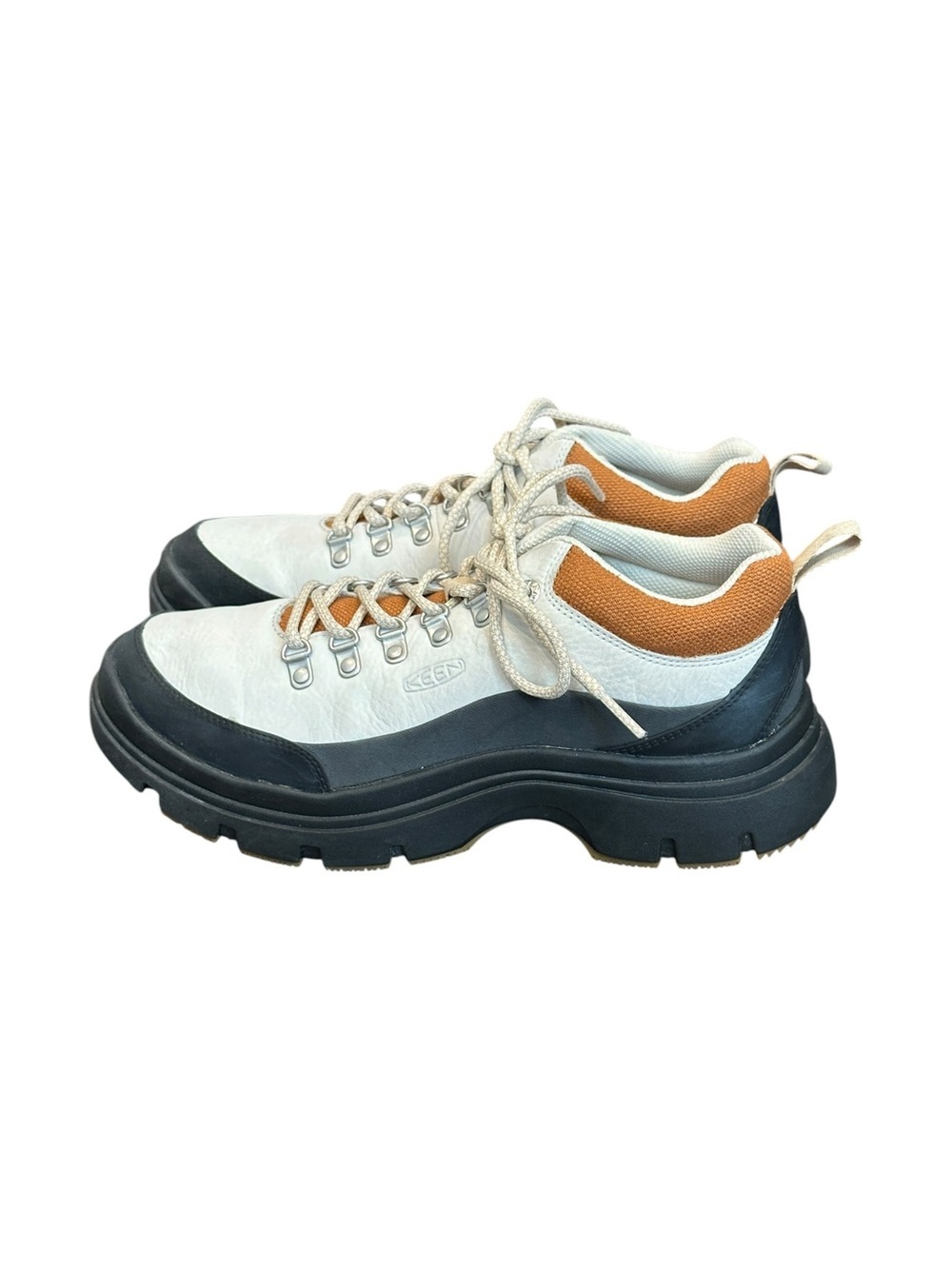 KEEN Kosa Leather Lug Sole Oxford Sneakers Silver Birch White/Pecan Brown 9 $150